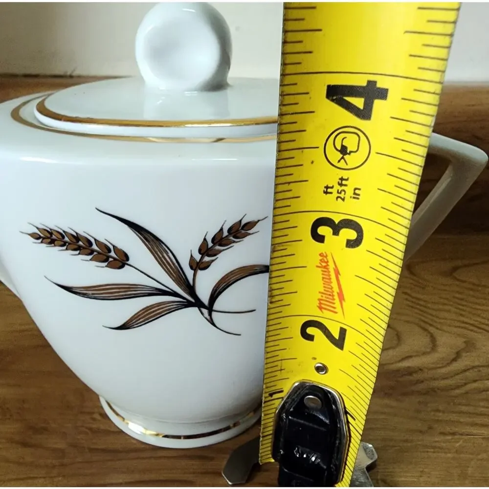 EMBASSY USA Vitrified Gold Black Wheat Pattern Sugar Bowl & Lid Pointed Handles